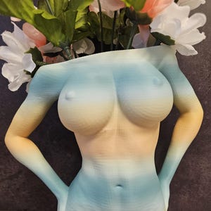 Etherische pastelkleurige vrouwelijke torsovaas: 3D-geprint modern beeldhouwwerk voor minimalistisch interieur