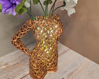 Elegante Voronoi Weibliche Torso Vase: 3D Gedruckt Kupfer Skulptur Pflanzgefäß für Moderne Wohnkultur