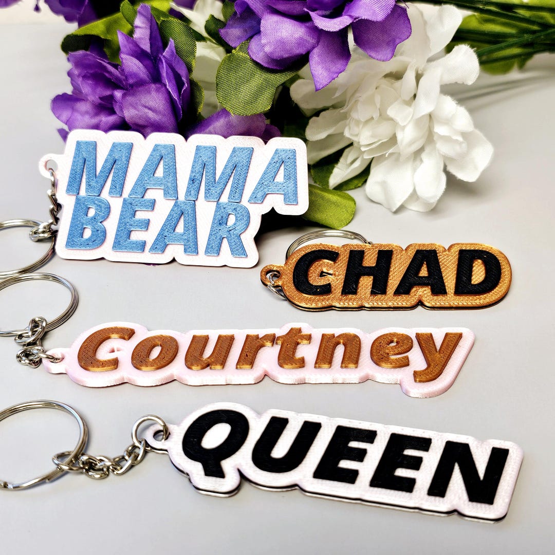 Custom 3D Printed Name Keychain Personalized Two-line Text Tag in Bold ...