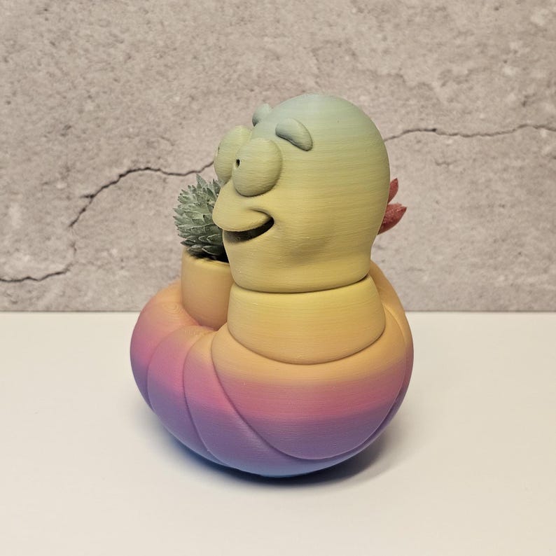3D Printed Worm Planter, Colorful Gradient PLA Succulent Pot, Whimsical Desk Decor image 7