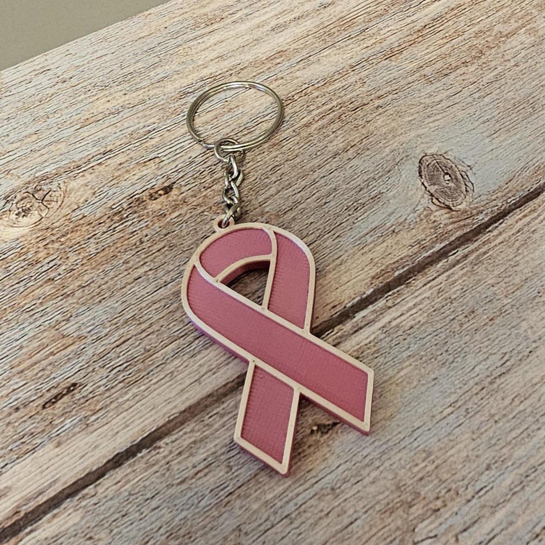 3D Printed Pink Ribbon Survivor Keychain - Breast Cancer Awareness Gift ...