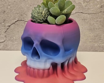 Melting Skull Planter: 3D Printed Pastel Pot for Succulents, Gothic Home Decor, Halloween Centerpiece
