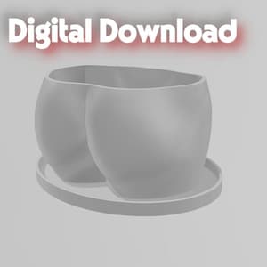Puede incluir: Una maceta gris claro, impresa en 3D, con forma de trasero, colocada sobre una base redonda a juego. El texto "Digital Download" se muestra en blanco en la parte superior de la imagen.