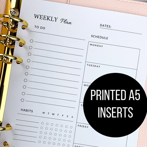 PRINTED A5 Insert A5 Planner Inserts Undated Day on One Etsy