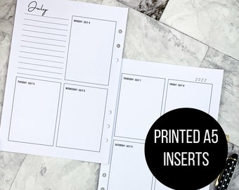 Printed A5 2026 Dated Weekly Planner Inserts | Weekly Vertical Spread | A5 Weekly | Week on Two Pages Sunday or Monday Start 2026
