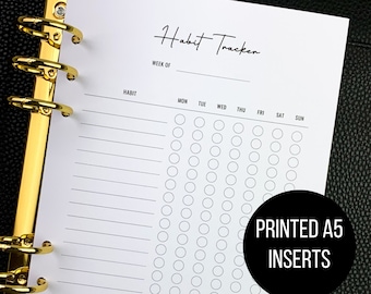A5 Planner Inserts PRINTED | Habit Tracker | A5 Weekly Habit Tracker | A5 Planner Inserts | Sunday or Monday Start