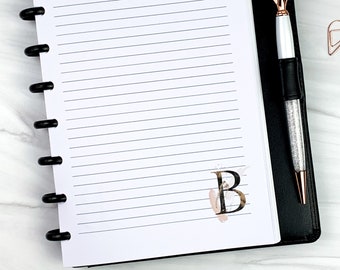 Half Letter Disc Inserts Monogrammed with Initial Lined Notes Junior Disc Bound Inserts