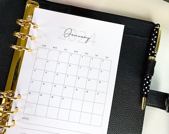 A5 Dated 2026 Month On One Page PRINTED Monthly Inserts MO1P Planner Inserts Sunday or Monday Start MO1P