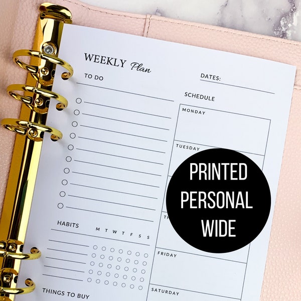 PERSONAL WIDE Weekly Planner Inserts PRINTED Week On One Page Detailed Weekly Insert Weekly Undated Personal Wide Weekly WO1P
