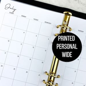 Printed 2025 PERSONAL WIDE Dated Monthly Inserts Monthly 2 Page Planner Spread Month on Two Page Sunday or Monday Start 2025-2026 MO2P