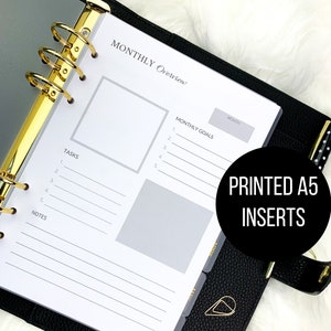 PRINTED Undated Monthly Planner Inserts | A5 Planner Inserts | Monthly 2 Page Spread Template | Month on Two Pages Layout | Sunday Start