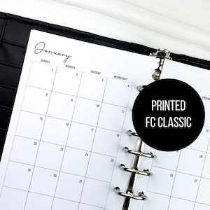 Printed 2026 FC Classic 7 Ring Dated Monthly Inserts Monthly 2 Page Planner Spread Month on Two Page Sunday or Monday Start 2025 Inserts