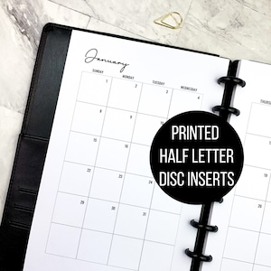 Printed 2026 Half Letter Discbound Monthly Inserts MO2P Monthly 2 Page Planner Spread Month on Two Page Sunday or Monday Start
