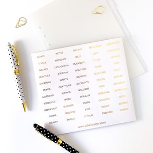 Gold foiled divider tab stickers with frosted a5 dividers