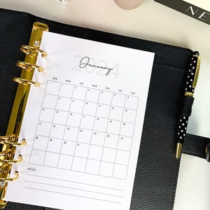 A5 Dated 2026 Month On One Page PRINTED Monthly Inserts MO1P Planner Inserts Sunday or Monday Start MO1P
