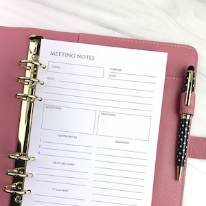 A5 Meeting Notes Inserts PRINTED | Work Meeting Notes Printed Planner Insert | 6 Ring Inserts