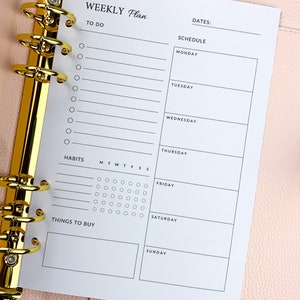 This listing is for a5 size weekly planner inserts. Includes habit tracker and to-do list.
