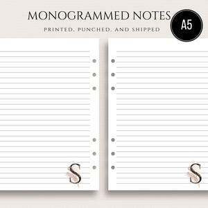 Printed A5 Lined Paper with Initial, A5 Notes Pages, A5 Refill Paper | Inserts for A5 Planners | A5 Notes Inserts, A5 Lined Inserts