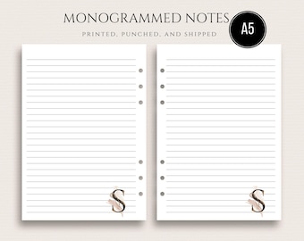 Printed A5 Lined Paper with Initial, A5 Notes Pages, A5 Refill Paper | Inserts for A5 Planners | A5 Notes Inserts, A5 Lined Inserts