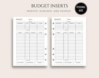 Personal Wide 6-Ring Budget Planner Inserts Printed Budget Worksheets for Personal Wide Planner