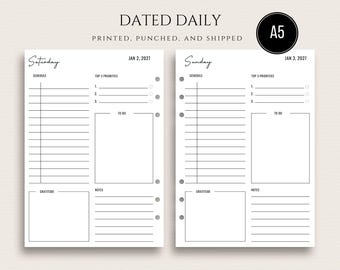 A5 Dated Daily 2027 Printed Planner Inserts Day on One Page DO1P Gratitude, To Do, Notes, Schedule 2027 Inserts