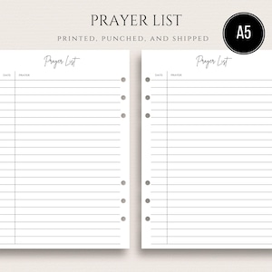 A5 Prayer List Inserts Printed A5 Faith Planner Inserts Christian Planner Devotional Planner Inserts