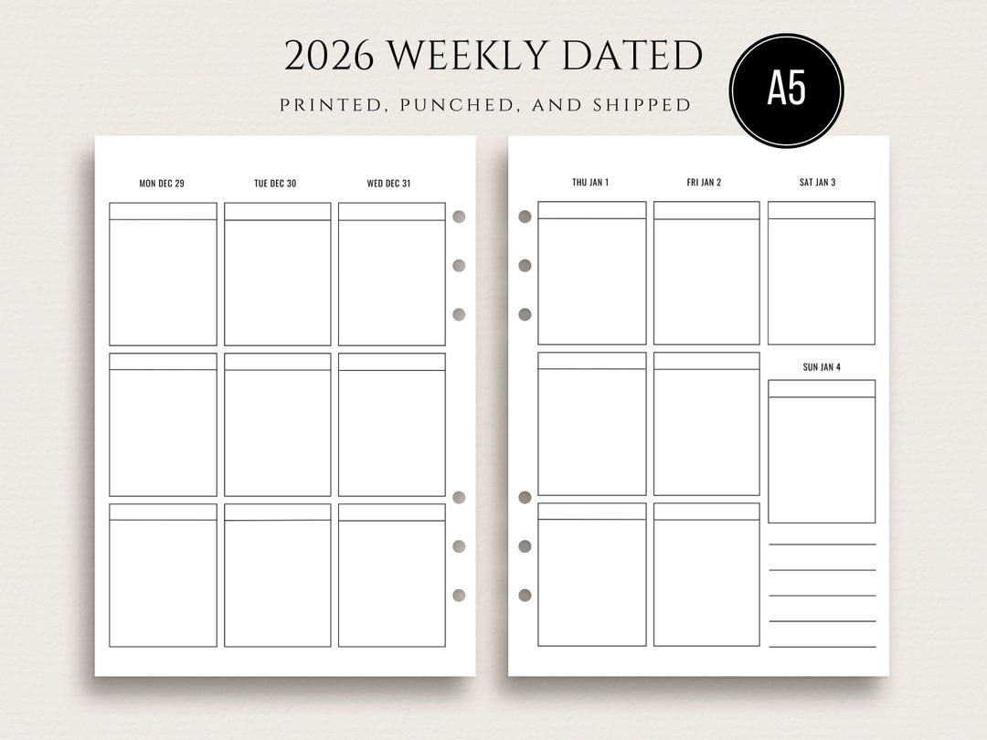A5 2026 Erin Condren Style Weekly Vertical Spread A5 WO2P Week on Two ...