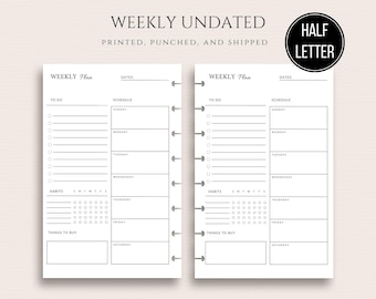 Half Letter Weekly Inserts for Disc Bound Junior Planner Undated Week on One Page (WO1P) PRINTED Habit Tracker 8 Disc Inserts (5.5 x 8.5")