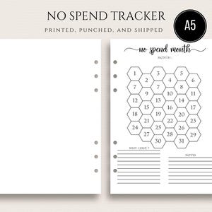 A5 No Spend Tracker for Budget Planner Printed Planner Inserts No Spend Challenge A5 Planner Inserts Budget Planner Inserts