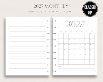 2027 Classic Happy Month On One Page PRINTED Monthly Inserts for Classic Disc Bound Planner MO1P Planner Inserts Sunday or Monday Start