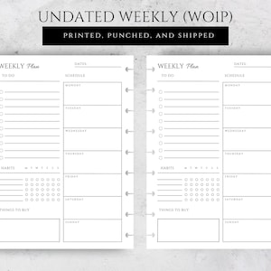 Week on One Page Inserts Classic Happy Planner 9 Disc Inserts PRINTED Habit Tracker To Do List Inserts Discbound Planner Refill (7 x 9.25&quot;)