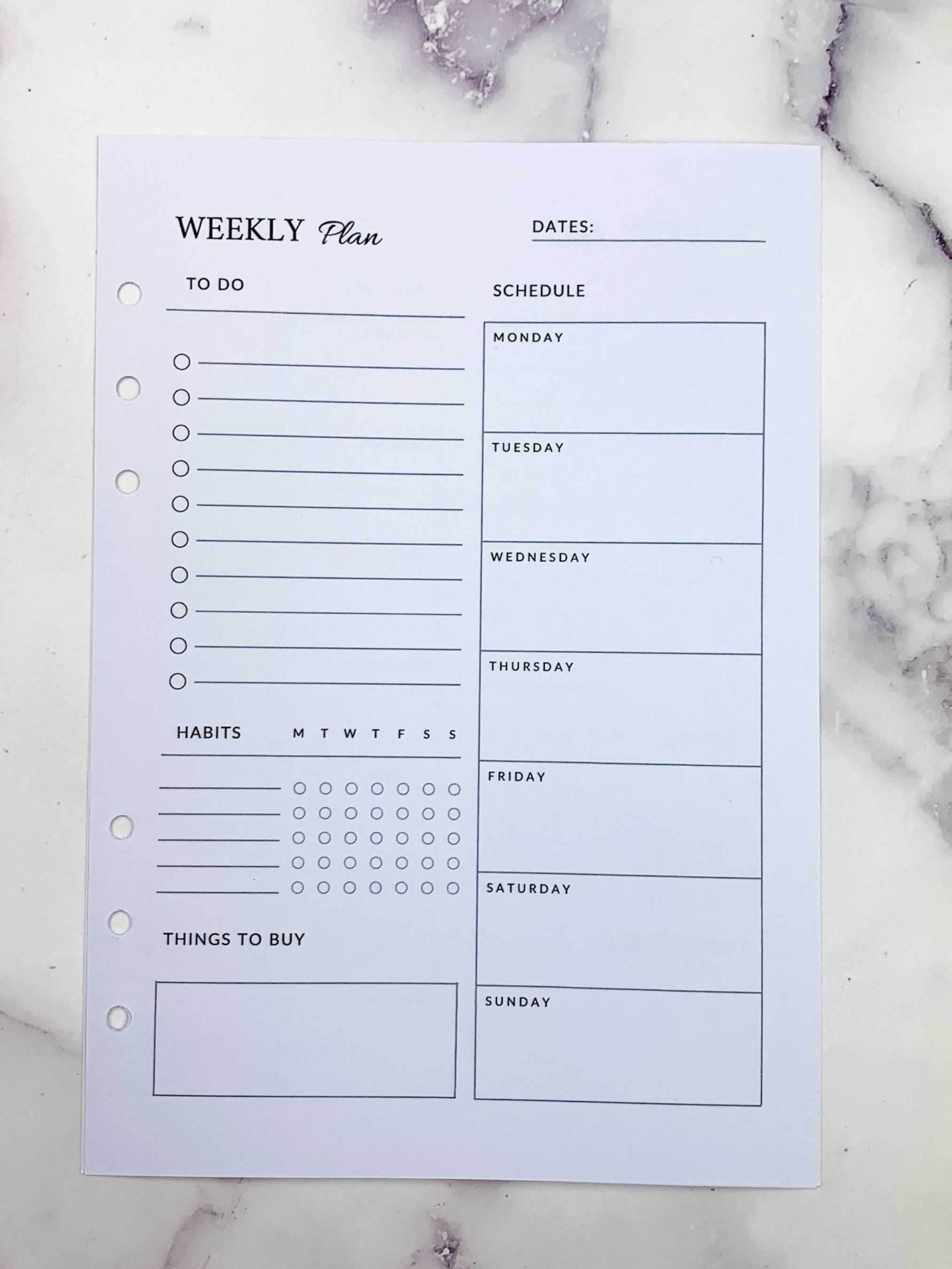 A5 Planner Inserts PRINTED Week on One Page Detailed A5 - Etsy
