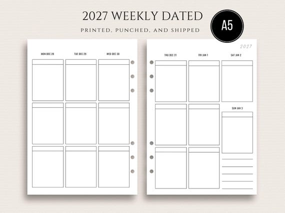 A5 2027 Erin Condren Style Weekly Vertical Spread A5 WO2P Week on Two Pages Monday Start A5 Weekly Dated Inserts