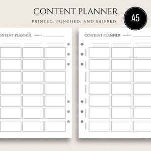 A5 Content Planner Inserts PRINTED Weekly Content Calendar Weekly Social Media Planner 6-Ring A5