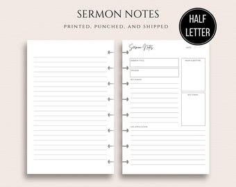 Sermon Notes Inserts for Half Letter Discbound Planner PRINTED Church Notes Christian Planner Inserts Bible Study Inserts Faith Planner