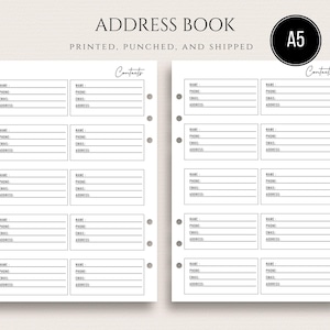 A5 Contacts List for 6-Ring Planners A5 Address Book Refills