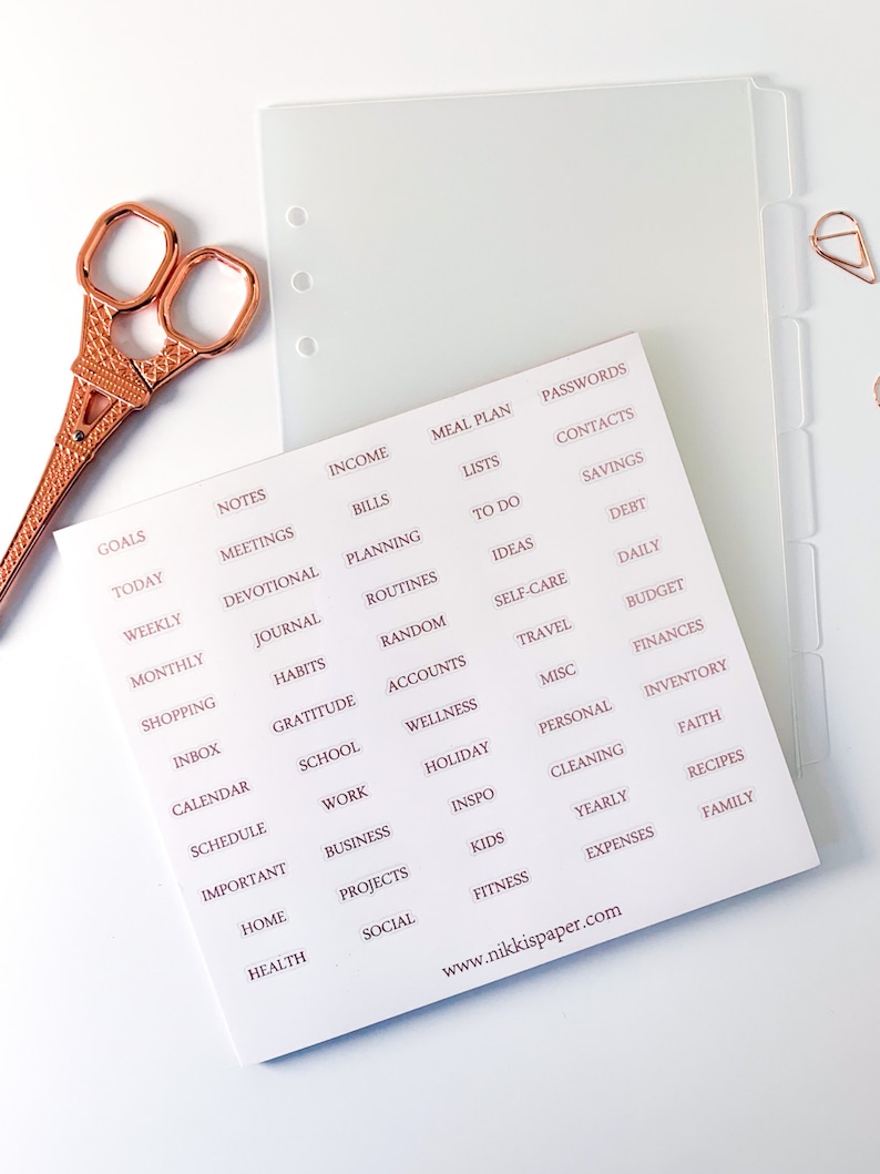 Tab stickers with rose gold foiling