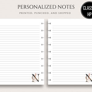 Classic Happy Planner Lined Notes with Initial Monogram Lined Notes Pages Inserts