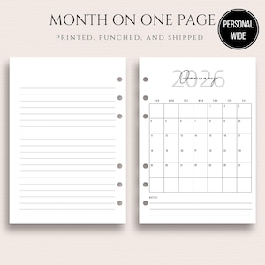 2027 PERSONAL WIDE  Monthly Inserts Month On One Page Planner Inserts Month At A Glance Layout Sunday or Monday Start MO1P