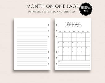 2027 PERSONAL WIDE  Monthly Inserts Month On One Page Planner Inserts Month At A Glance Layout Sunday or Monday Start MO1P