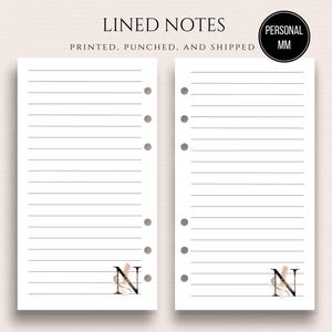 Lined Paper for Personal Ring Binder Notes Pages Personalized Lined Paper Inserts for Personal Planners Monogrammed Inserts for MM Agenda