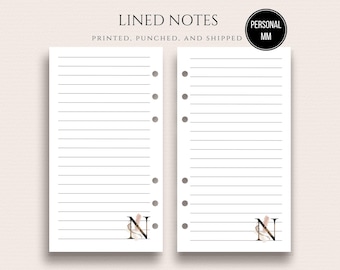 Lined Paper for Personal Ring Binder Notes Pages Personalized Lined Paper Inserts for Personal Planners Monogrammed Inserts for MM Agenda