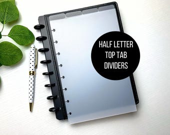Half Letter 8 Disc Top Tab Planner Dividers | 4 Tab | Frosted Junior Dividers | 8 Discbound Planner Accessories