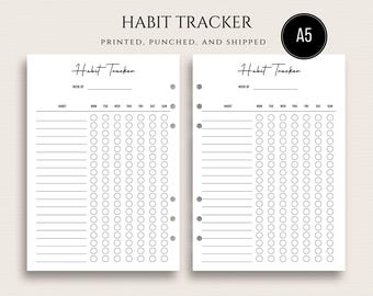 A5 Habit Tracker Planner Inserts PRINTED | A5 Weekly Habit Tracker | A5 Planner Inserts | Sunday or Monday Start