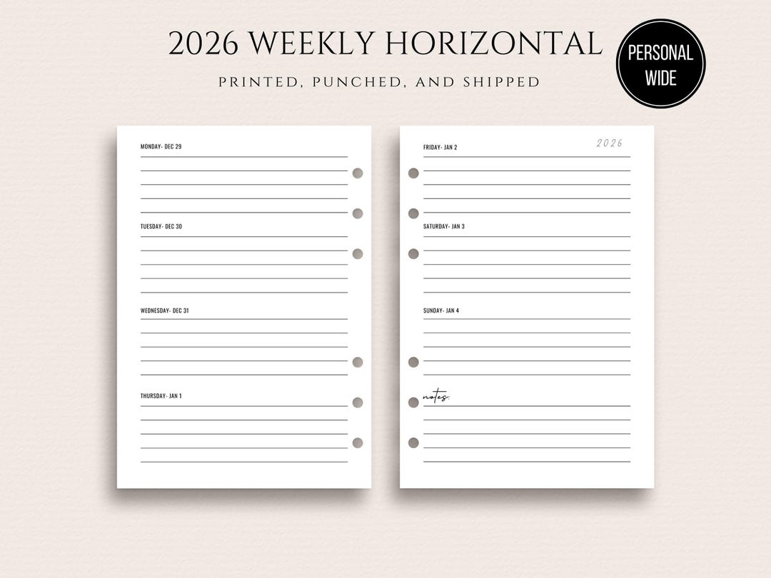 Printed 2026 Personal Wide Weekly Horizontal Inserts Personal Wide ...
