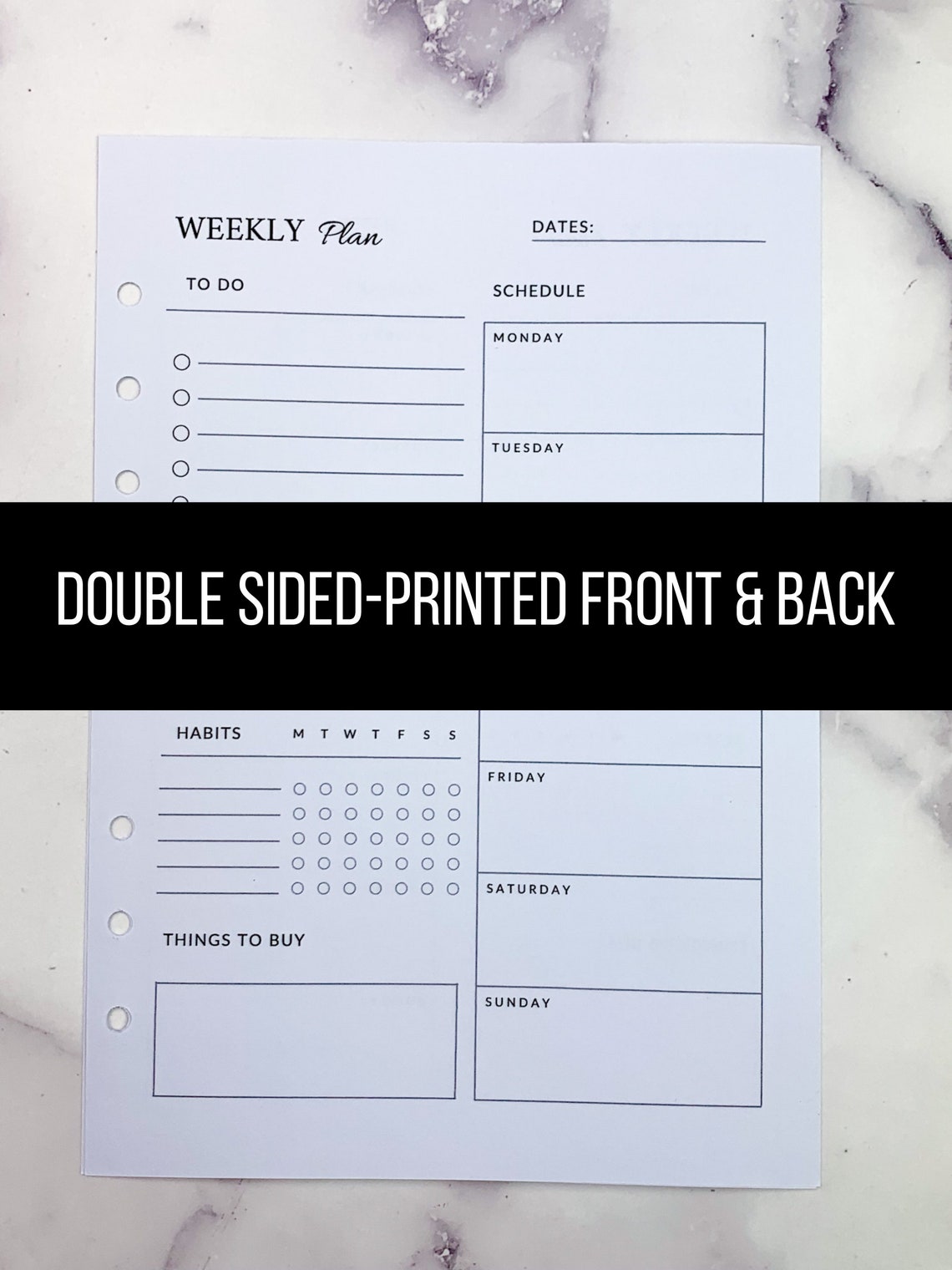 PERSONAL WIDE Weekly Planner Inserts PRINTED Week on One Page Detailed ...