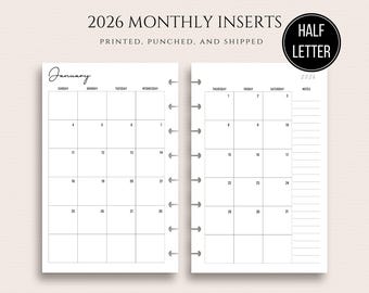 2027 Half Letter Disc Bound Monthly Inserts MO2P Monthly 2 Page Planner Spread Month on Two Page Sunday or Monday Start