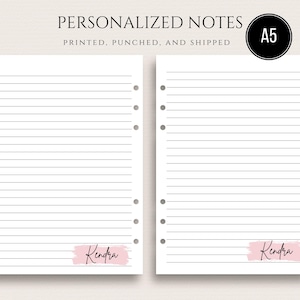 Personalized A5 Planner Inserts | Printed A5 Lined Paper, A5 Notes Pages, A5 Refill Paper | Inserts for A5 Planners | A5 Notes Inserts