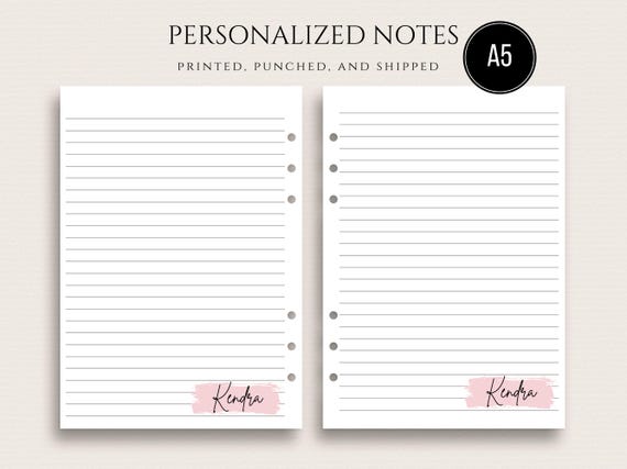 Personalized A5 Planner Inserts | Printed A5 Lined Paper, A5 Notes Pages, A5 Refill Paper | Inserts for A5 Planners | A5 Notes Inserts
