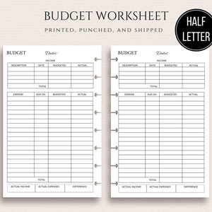 PRINTED Half Letter Budget Inserts Budget Worksheet Junior Disc Inserts Weekly or Biweekly Budget Insert bild 1